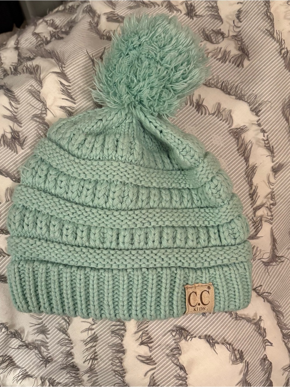 C.C Kids Mint Pom-Pom Knit Hat